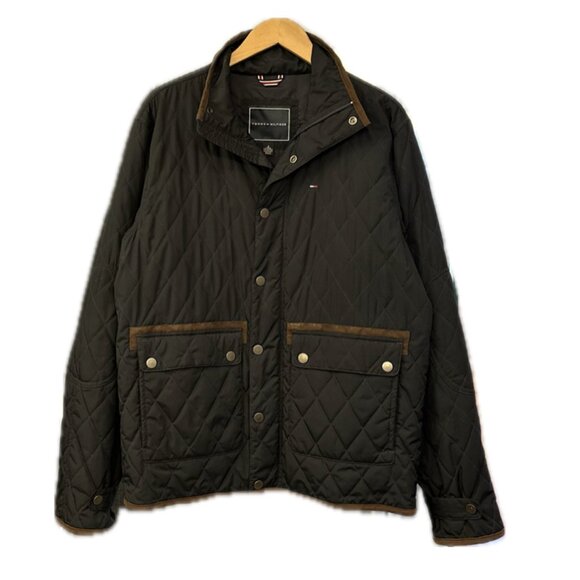 Tommy Hilfiger Vintage Diamond Quilted Barn Chore Jacket (Navy Blue/Brown) - Picture 2 of 16